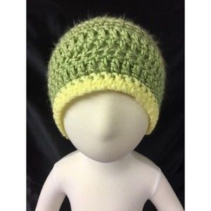 Hat Baby Toddler Newborn Crochet Beanie Hat Handmade green with yellow b…